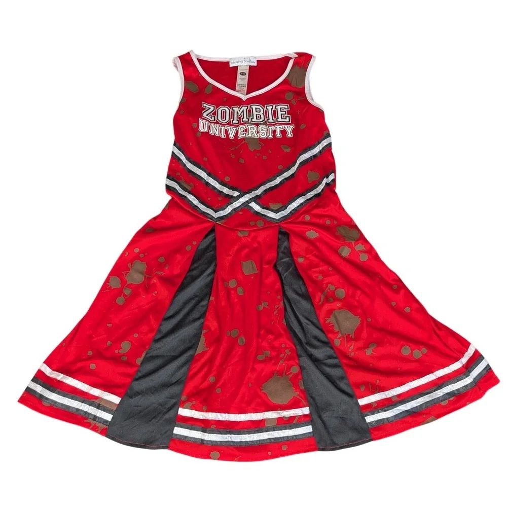 Chasing Fireflies Kids Zombie University Cheerleader Costume Dress Red Black